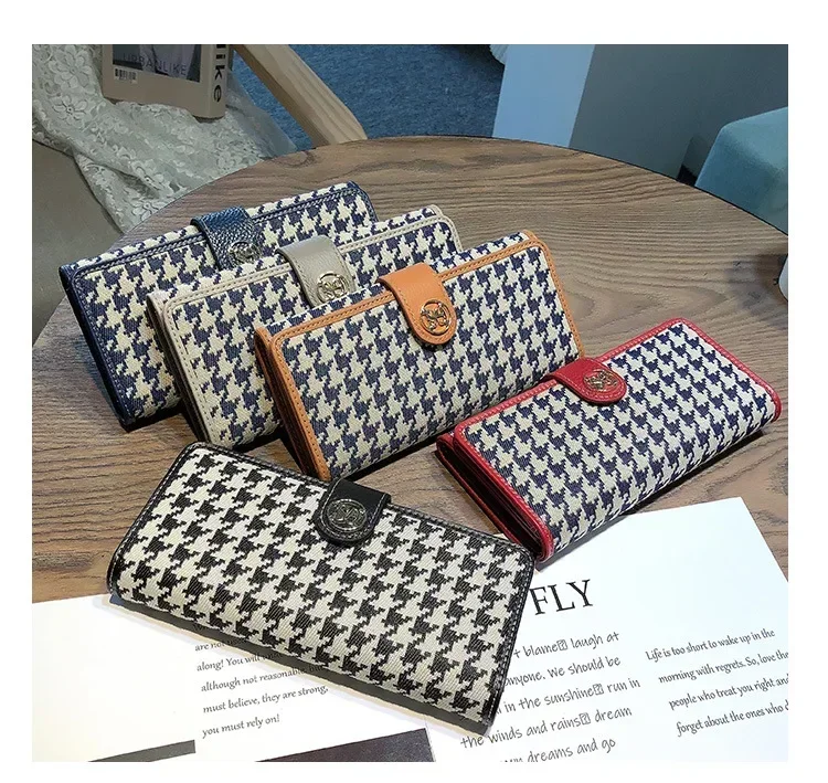 Long purse women's leather canvas leather wallet multi-card bag Large capacity wallet mobile phone bag advanced