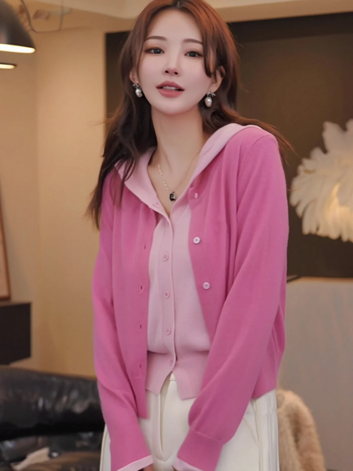 plus Size Knitted Hoodie Cardigan Women's Fashion Belly Cover up Top Layered Look Comfortable Fit Long Sleeve Korean Style