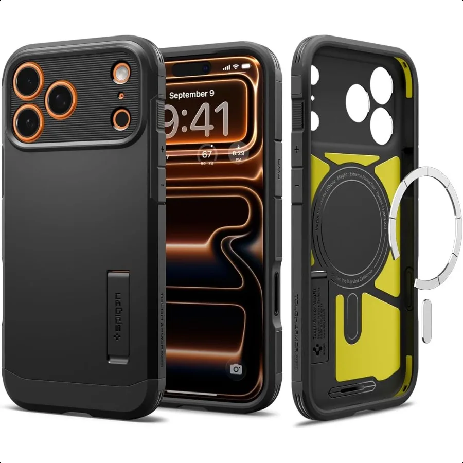 

Чехол Spigen для iPhone 17 Pro Max Tough Armor T MagFit [Кнопка управления камерой] [Совместим с Magsafe] Черный