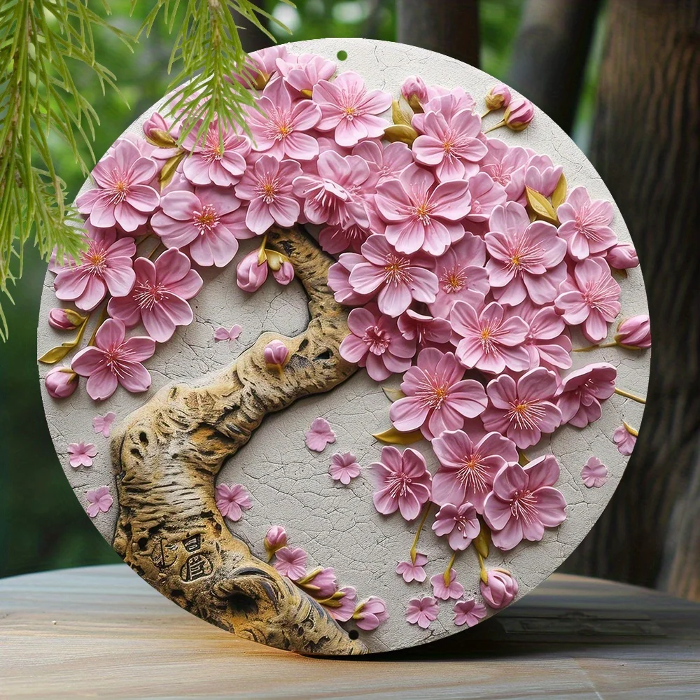 Metal logo embossed, painted circular wreath used for dormitory father's gift, Washington Sakura Festival theme decoration