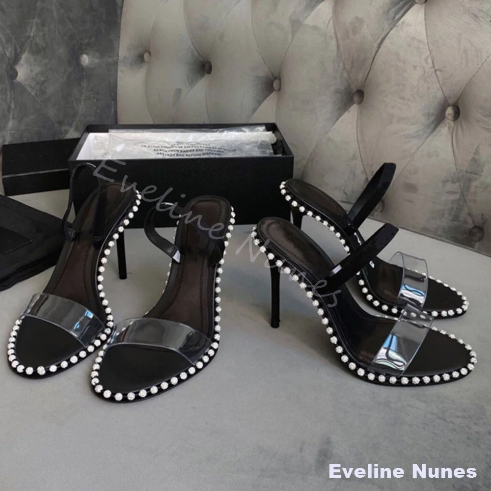 Transparent One Word Belt Rhinestone High Heels Women Sexy Stiletto Peep Toe Shiny Crystal Pink Sandals 2026 New Trend Pumps