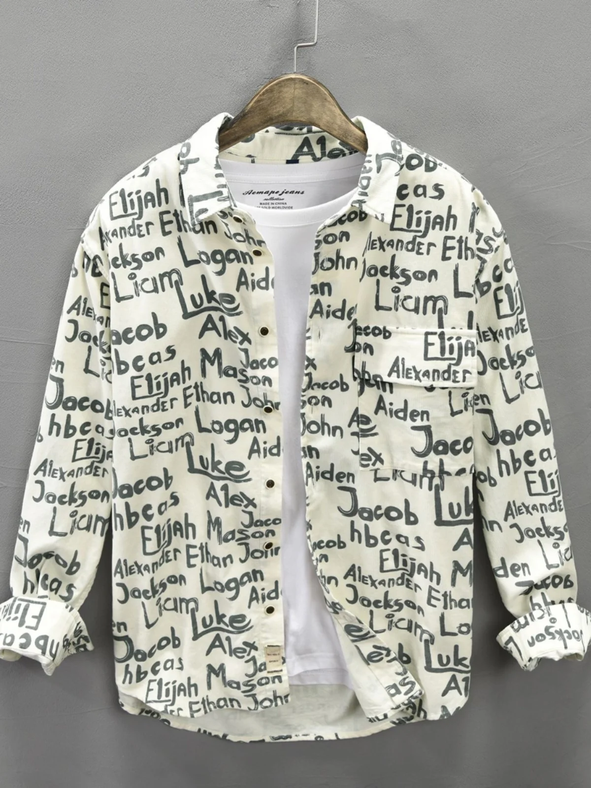 

Retro Japanese Sle Long Sve Cotton Casual irt Men's Spring Autumn Faion Loose Fit Printed Outerwear Trendy Coat