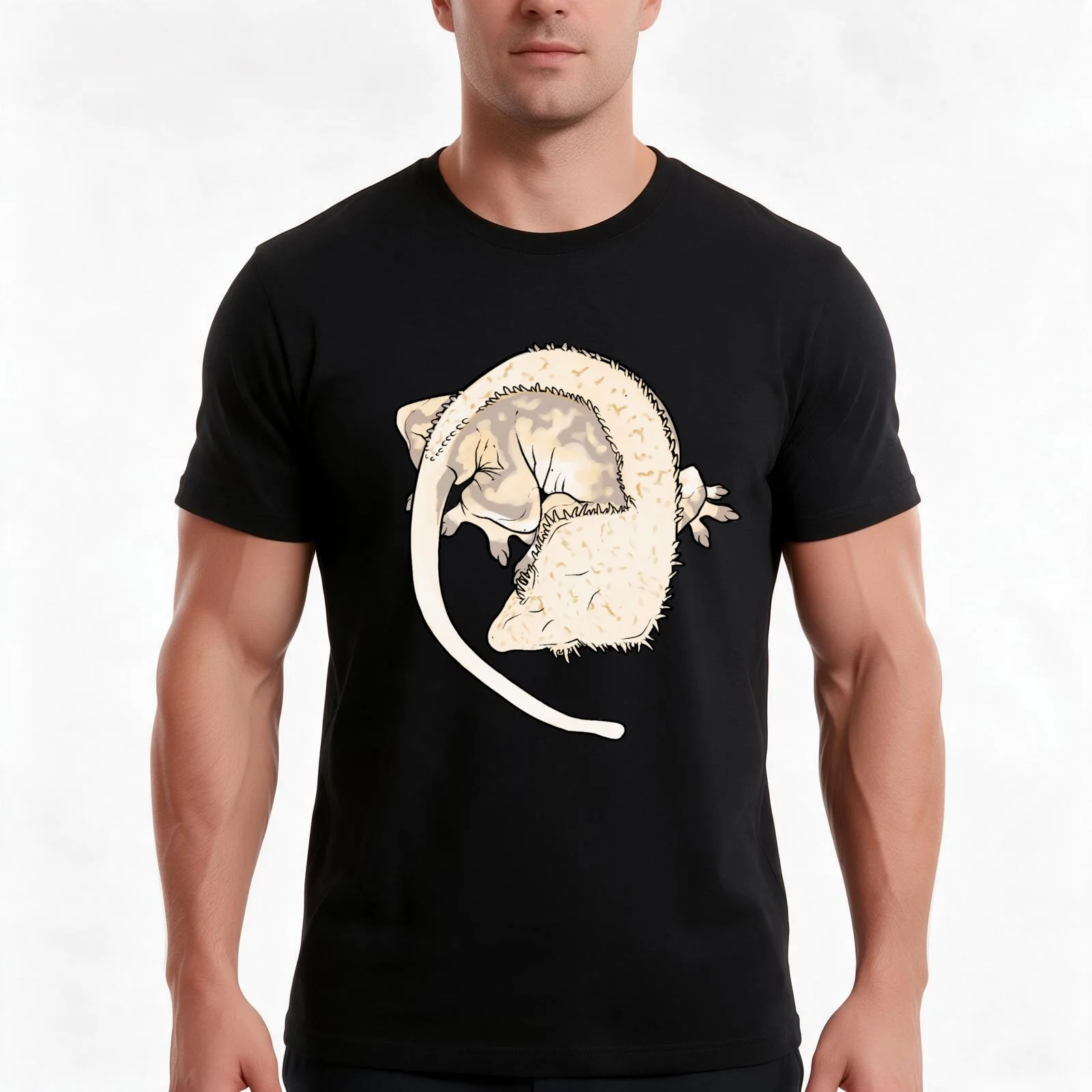 Grayson Line, Large Crested Gecko - Chai T-Shirt, Summer Casual Cotton Tee, Oversized Streetwear Tops, Vintage Graphic Print