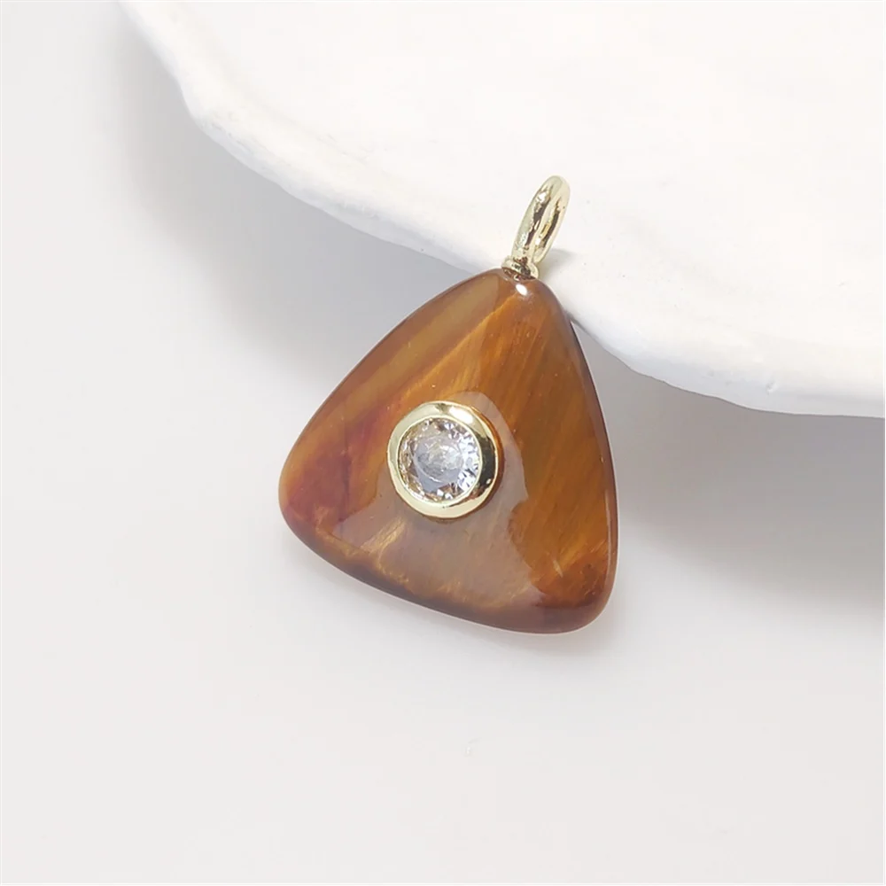 1Pc Handmade Triangle Crystal Pendant, Amethyst or Tiger Eye with Round CZ, Boho Jewelry Gift for Women PD152