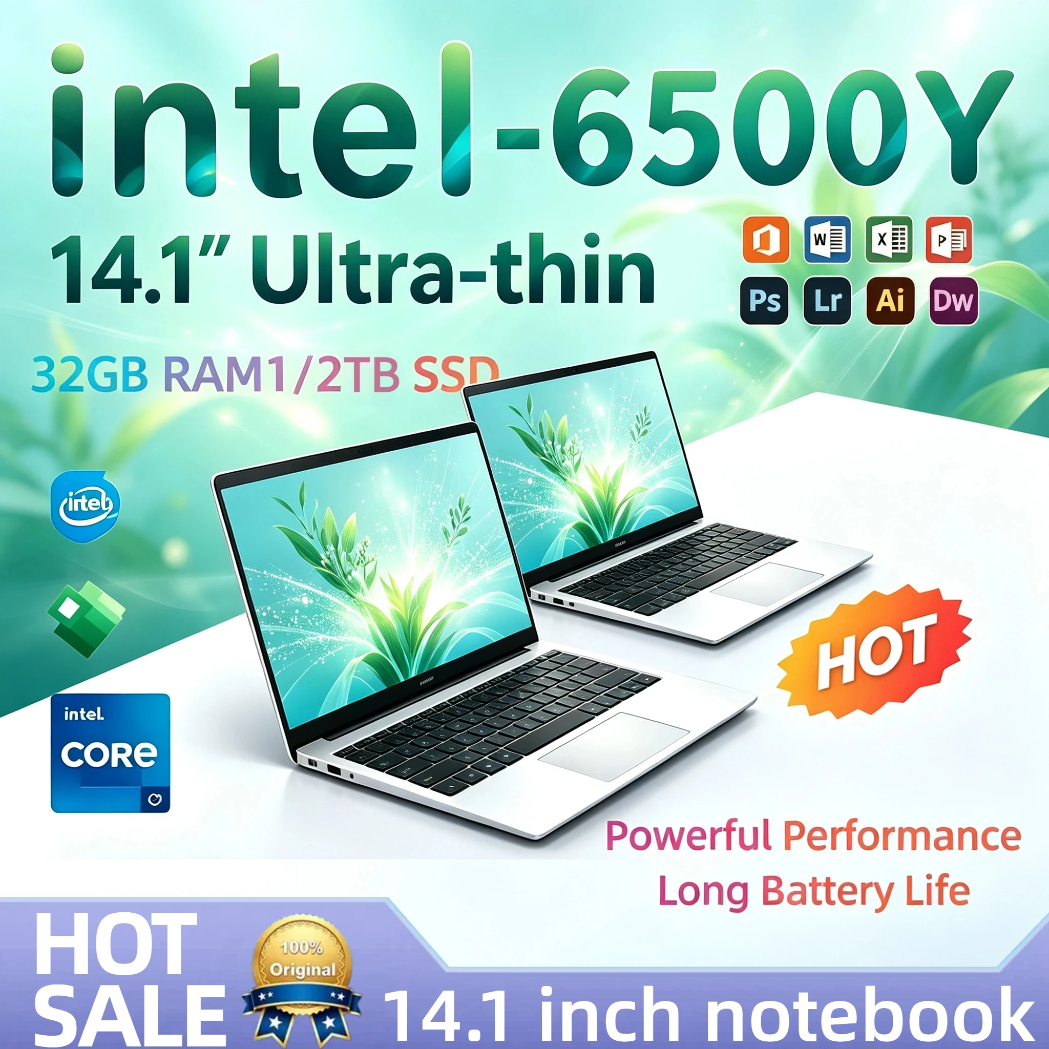 Intel 6500Y 14.1 Inch Ultra Light Laptop 2C4T 1.1 3.4GHz 32GB RAM 2TB PCIe SSD 5000mAh Backlit Fingerprint V30 A1 Max