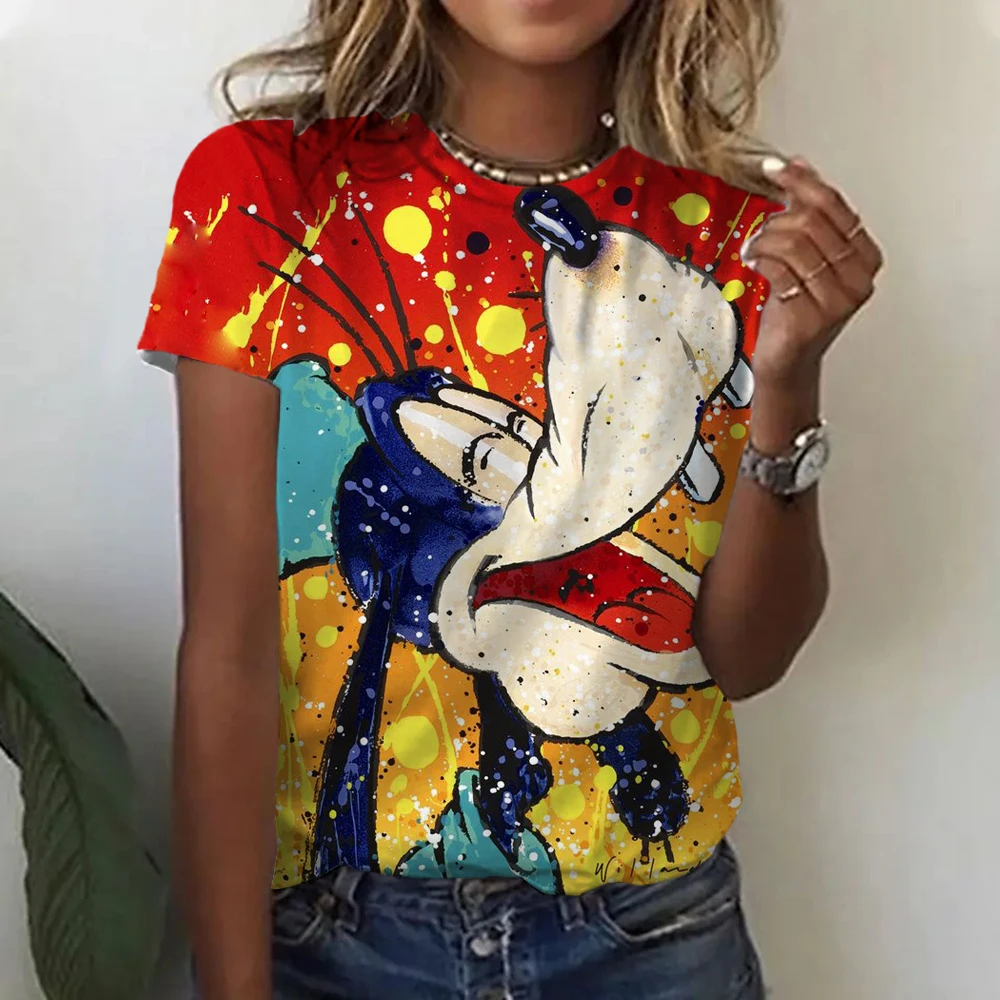 Disney Goofy T-shirt Women Anime Tee Shirts Kawaii Cartoons Casual Clothes Fashion Cotton Unisex Streetwear Harajuku Tops