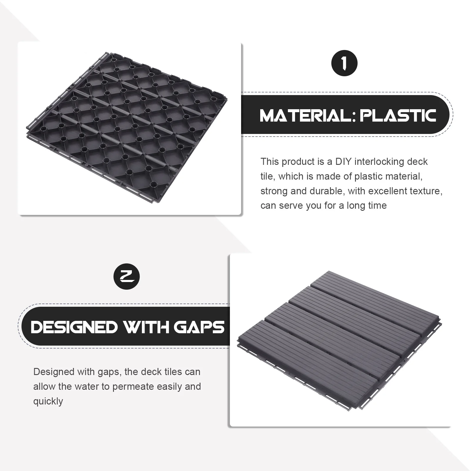 Piastrelle per terrazza da patio Pavimenti ad incastro in plastica Piastrelle per terrazza esterne impermeabili per balcone da giardino Drenaggio rapido antiscivolo