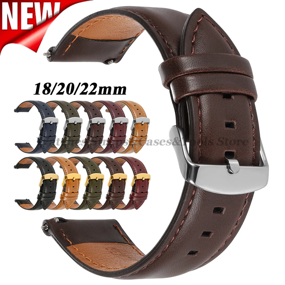 New 18mm 20mm 22mm Vintage Brown Cowhide Leather Strap for Seiko for Omega for Rolex Quick Release Wrist Band Men Women Bracelet