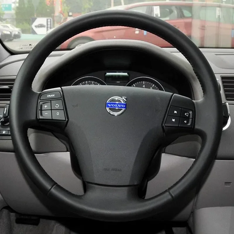 

Для Volvo S40 2006-2012 V50 2005-2011 прошитый вручную черный кожаный нескользящий чехол на руль автомобиля Napa