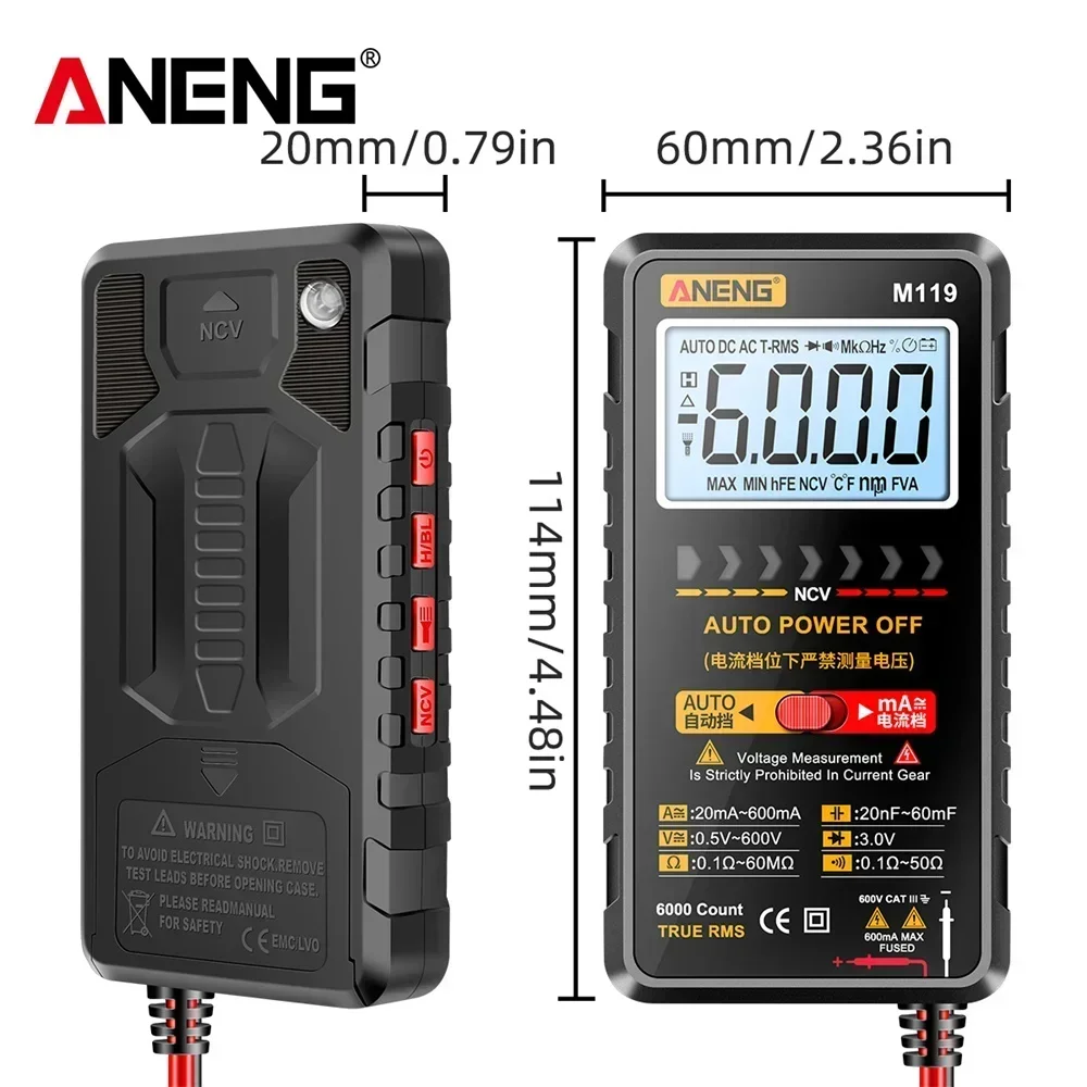 ANENG M119 Mini przenośny miernik testujący cyfrowy wielofunkcyjny Tester 6000 zliczanie automatyczny multimetr do przełączania T