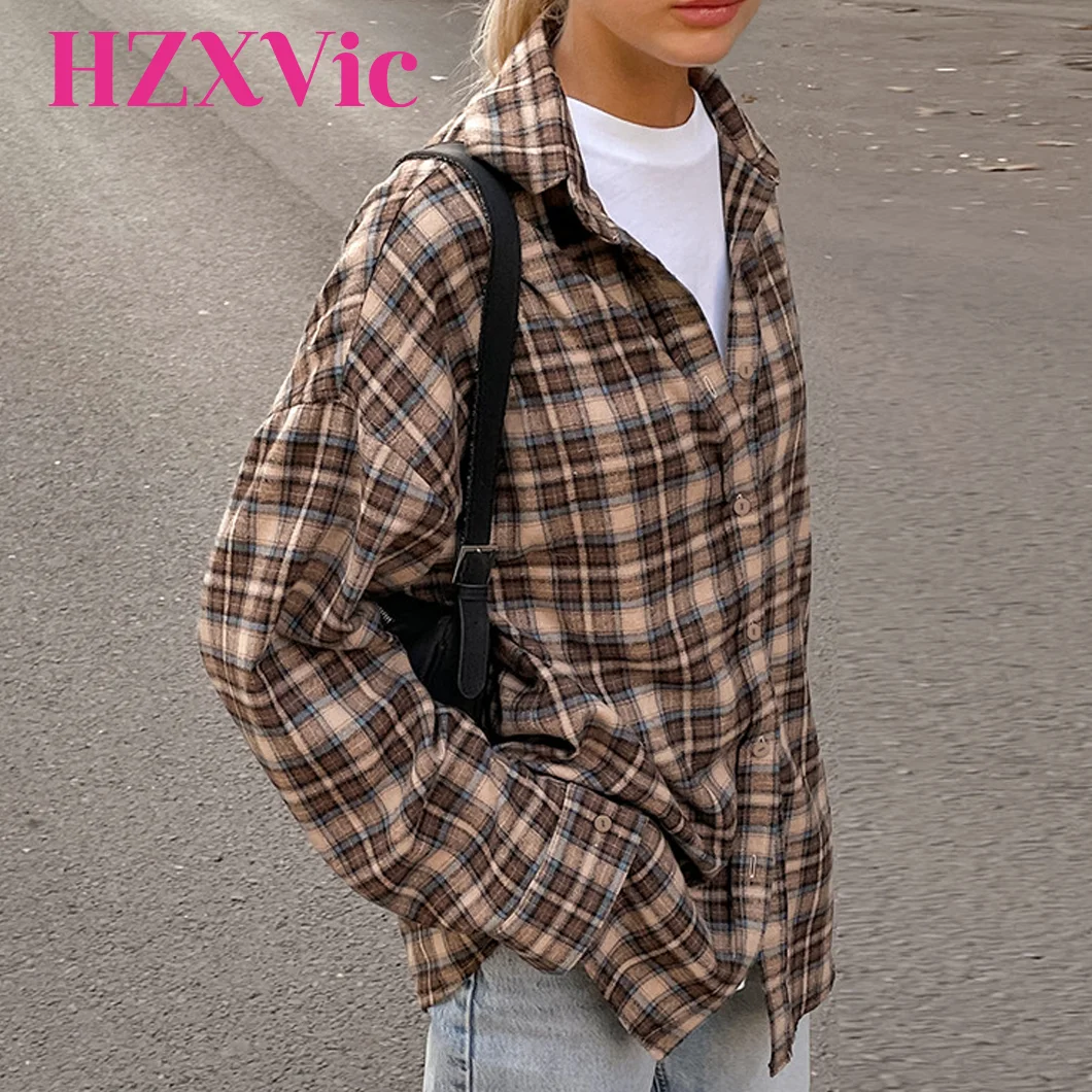 

HZXVic Женские модные рубашки Винтажная клетчатая рубашка A.fashion для женщин с длинным дизайном и свободной клетчатой рубашкой LuxuryShirtsY2K