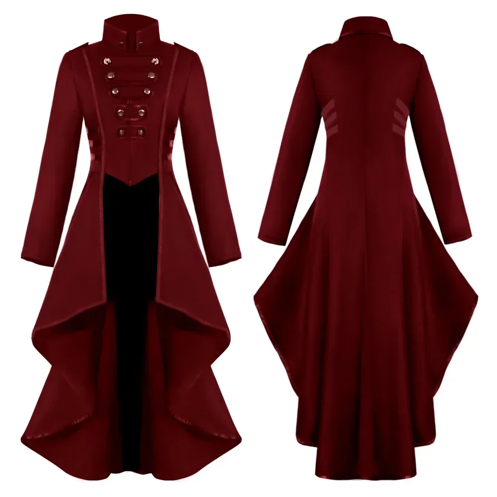 

2025 Women Halloween Tailcoat Gothic Steampunk Trench Irregular Hem Vintage Frock Outfit Coat