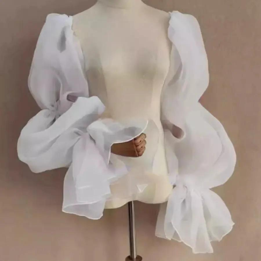 Mingli Tengda Red Organza Long Sleeves Bride Gloves Wedding Covered Arms Accessories Bridal Glove Exaggerate Women Bubble Sleeve