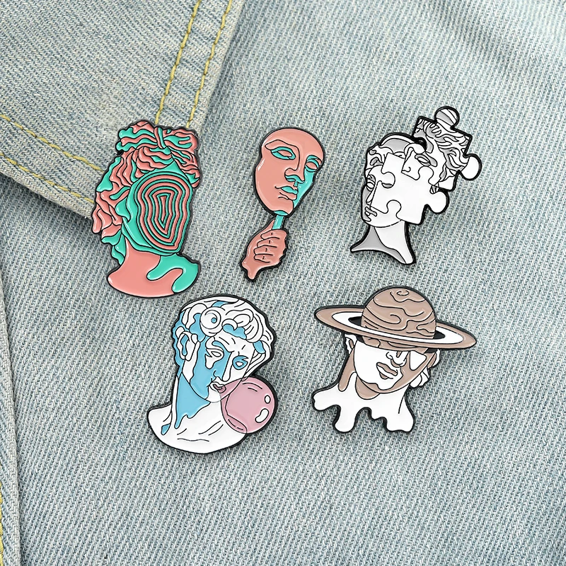 5 Styles Sculpture Enamel Pins Custom Fun Art Brooches Bag Clothes Lapel Pin Label Badge Cartoon Jewelry Gift for Friends