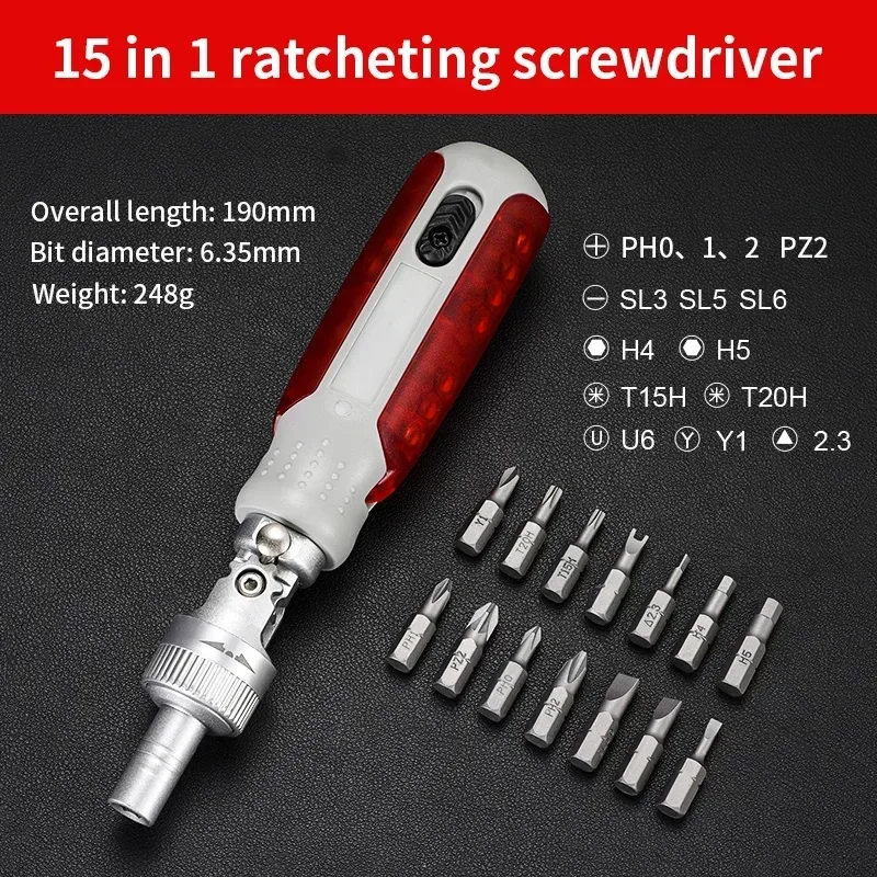 15 in 1Multi Angle Bidirectional Ratchet Screwdriver Set Torx Magnetic Screw Driver Bit Precision  Impact Screwdriver Hand Set