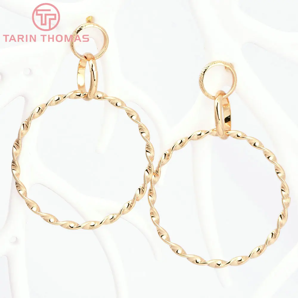 (7811) 4 Stück 54mm 24 Karat Gold Farbe Messing drei Kreis Drehungen Ohr stecker hochwertige DIY Schmuck Ergebnisse Zubehör Großhandel