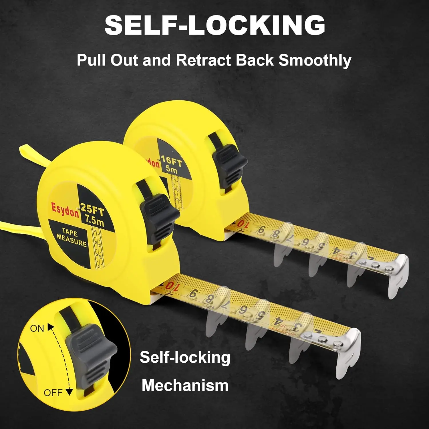 2-Pack Extendable Self-Locking Tape Measure, 25ft & 16ft, Easy Read Imperial/Metric Scale for Home and Professional Use