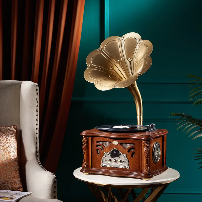 Desktop living room bluetooth high-end wooden old-fashioned retro vinyl record radio phonograph audio ornament