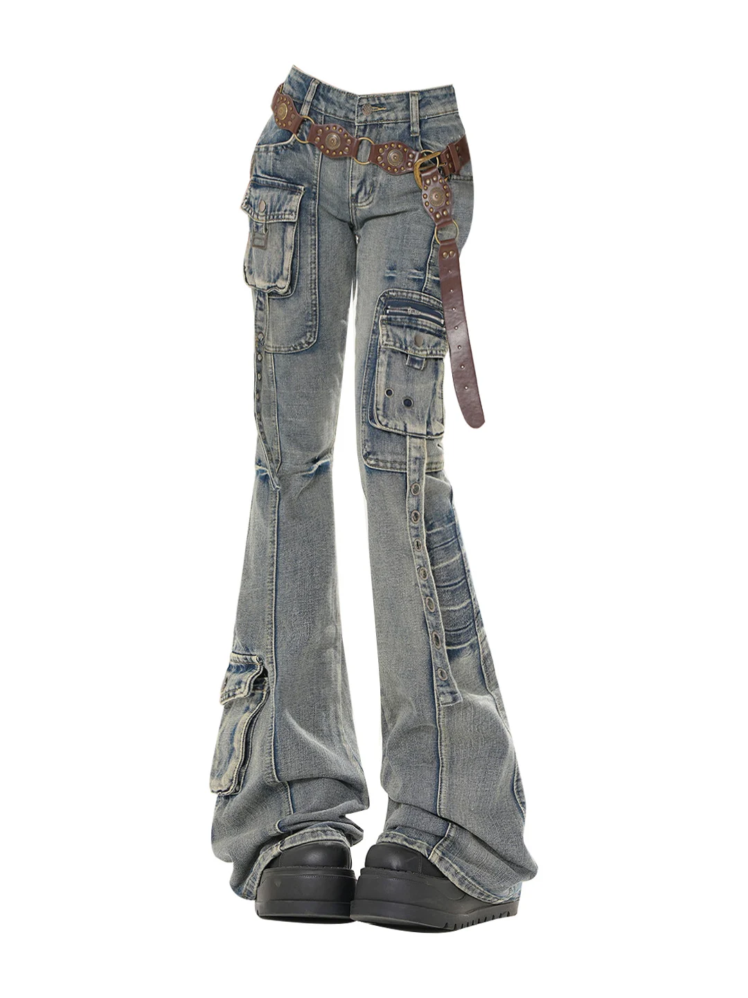 Damskie spodnie dżinsowe slim fit w stylu retro, robocze, jesienne, modne, z rozszerzanymi nogawkami, zwężane, z niskim stanem, dla nastolatek.