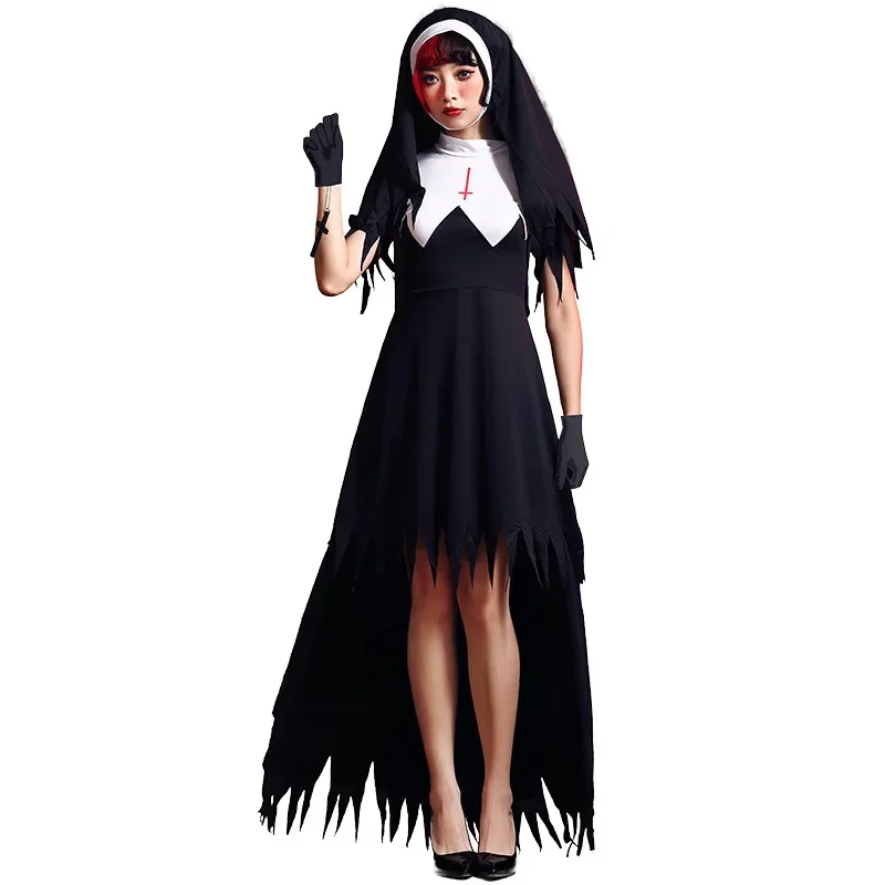 Halloween Cosplay Nun Dress Zombie Demon Cross With Irregular Costume