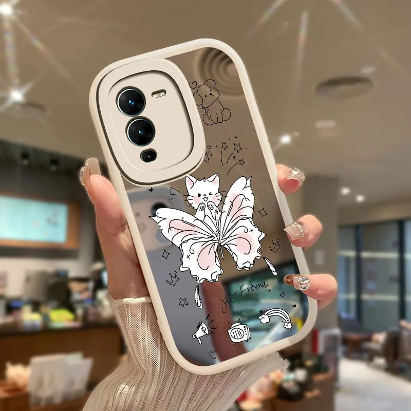 Rabbit Cute Cat Pattern Case For Vivo V25 V25E X90 Pro Plus V27 V27E V23 V23E V15 Pro V17 V9 V11i Butterfly Mirror Soft Cover