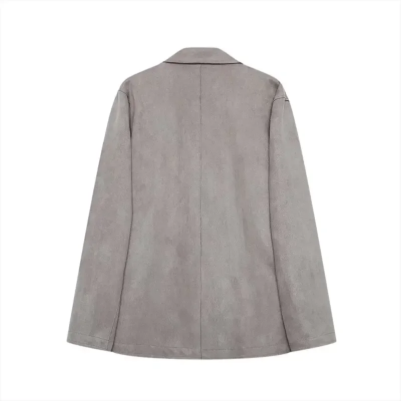 カジュアルスエードテクスチャスーツジャケット女性ボタンファッショナブルな V ネックルーズコートフルスリーブオフィスレディスーツストリートトップス