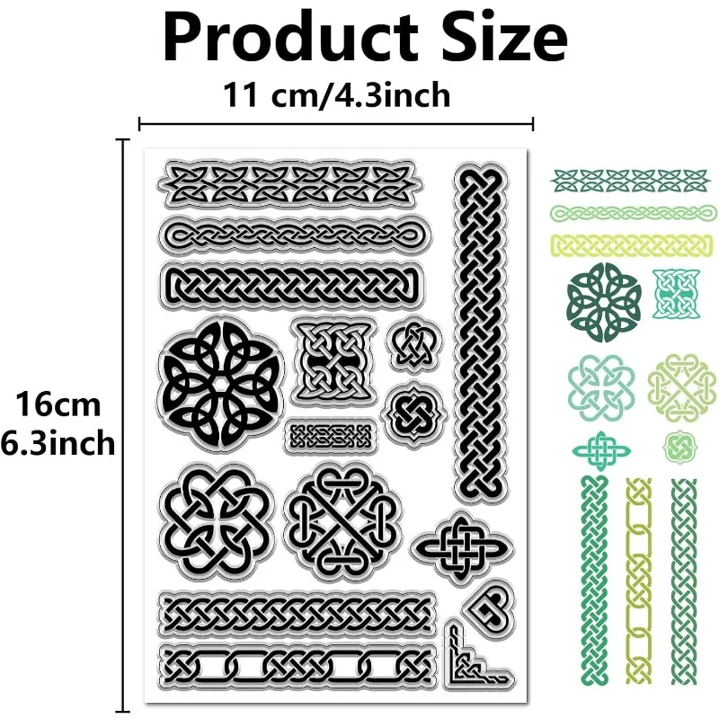 2Pcs Celtic Knot Clear Rubber Stamps Reusable Trinity Knot Frame Transparent Silicone Stamp Seals Vintage for St.Patrick Easter