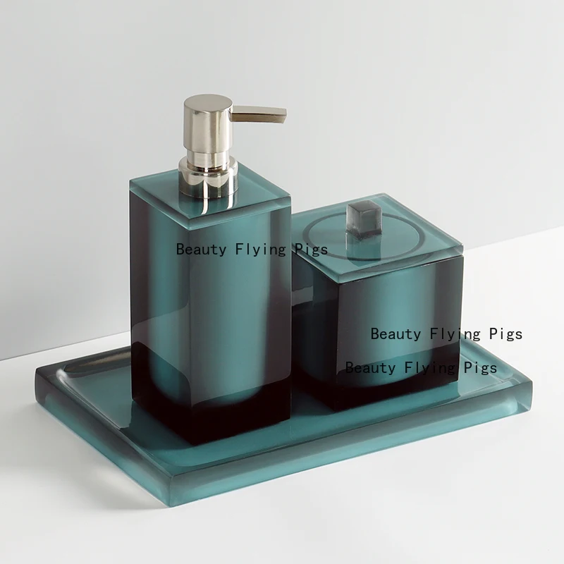 

Resin Hand Sanitizer Bottle Cotton Swab Box with Lid Separate Bottling of Bathroom Lotion Toilet Storage Tray Home Accessories