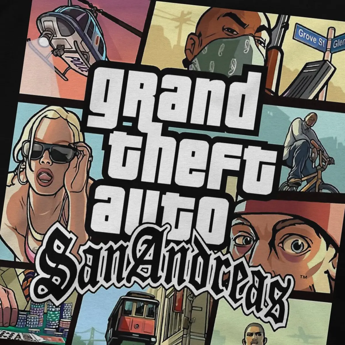 Novelty Grand Theft Auto - San Andreas T-Shirts for Men Round Neck 100% Cotton T Shirt GTA San Andreas Short Sleeve Tees