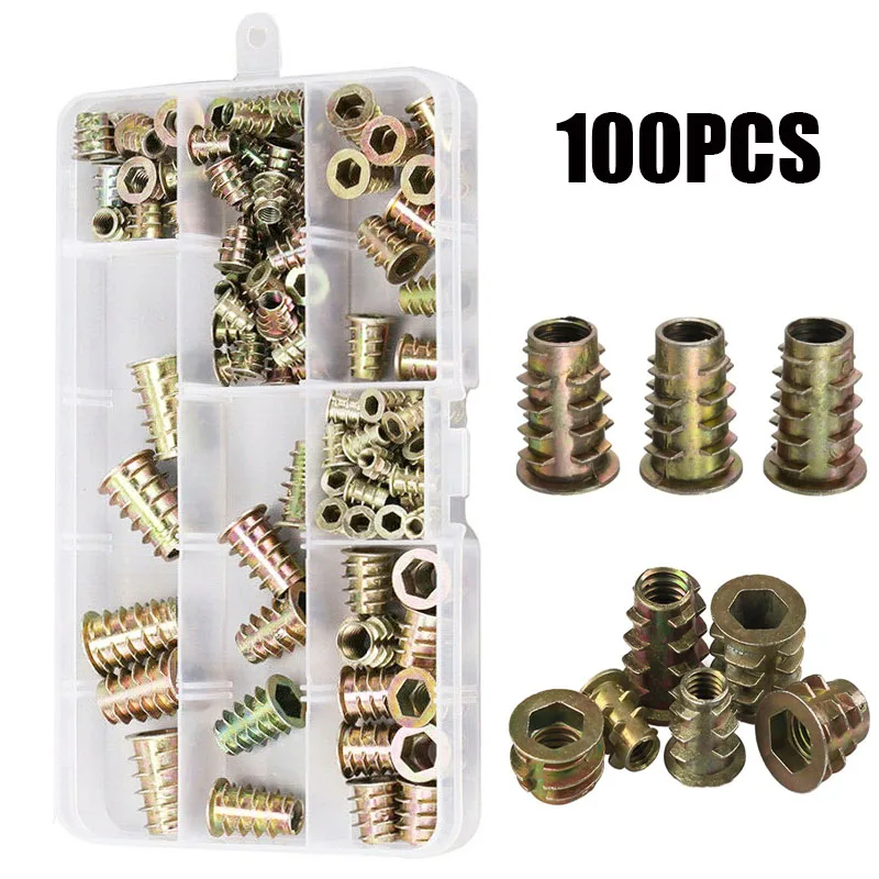 

100pcs Furniture Nut Zinc Alloy Hexagon Hex Socket Head Embedded Wood Insert Nut Flanged Hex Drive Head Nuts M4 M5 M6 M8 M10