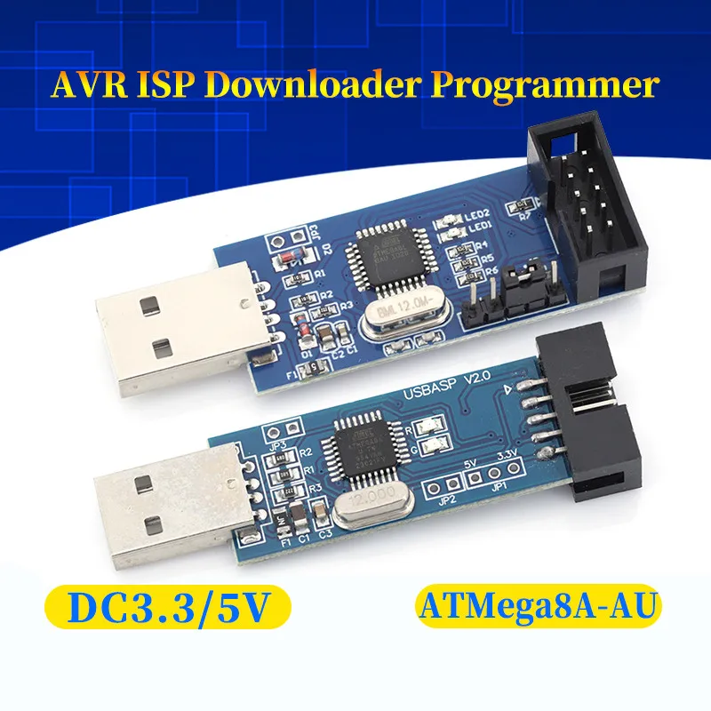 USBASP USBISP AVR Programmer USB ATMEGA8 ATMEGA128 ATtiny/CAN/PWM 10Pin Wire Module DIY + 10Pin To 6 Pin Adapter Board