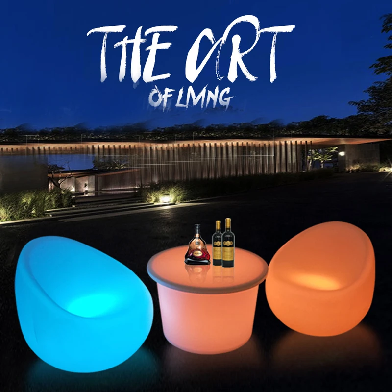 REAQ LED Round Garden Tables D80x50cm Luminous Plastic Color Changeable Lighted Bar Table Unique Design Light Furniture Riq-TC04