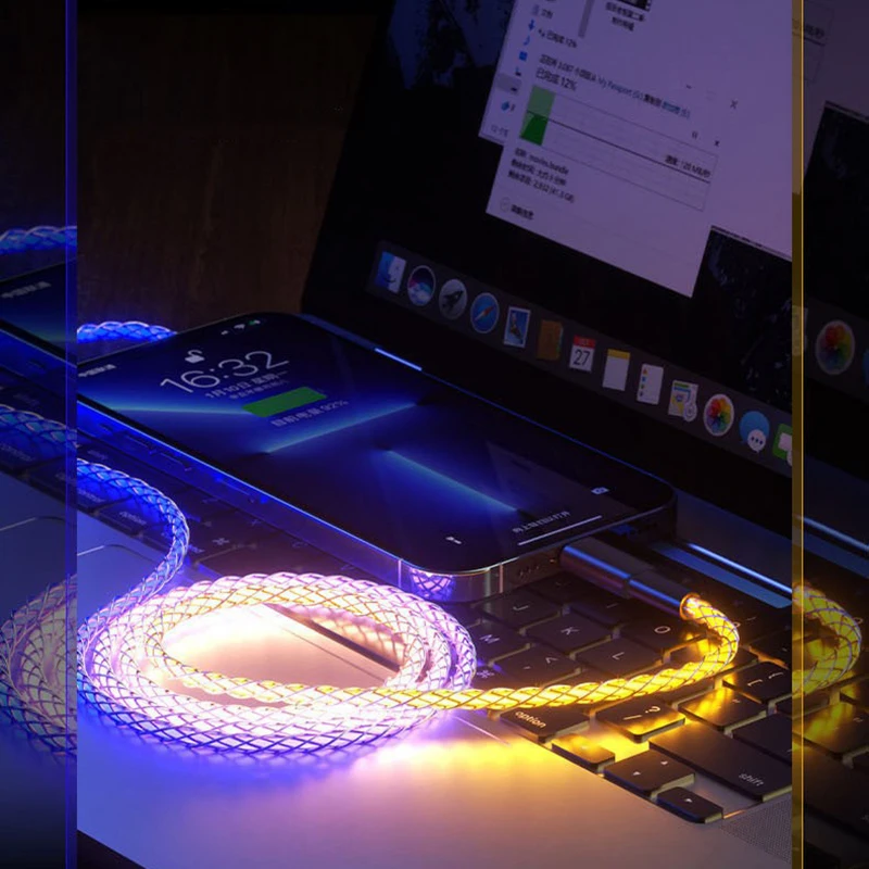 Colorful Gradient RGB New Iphone Charger Cable Type C Lightning Fast Charging Micro Usb Phone Accessories For Xiaomi Realme Oppo image 6