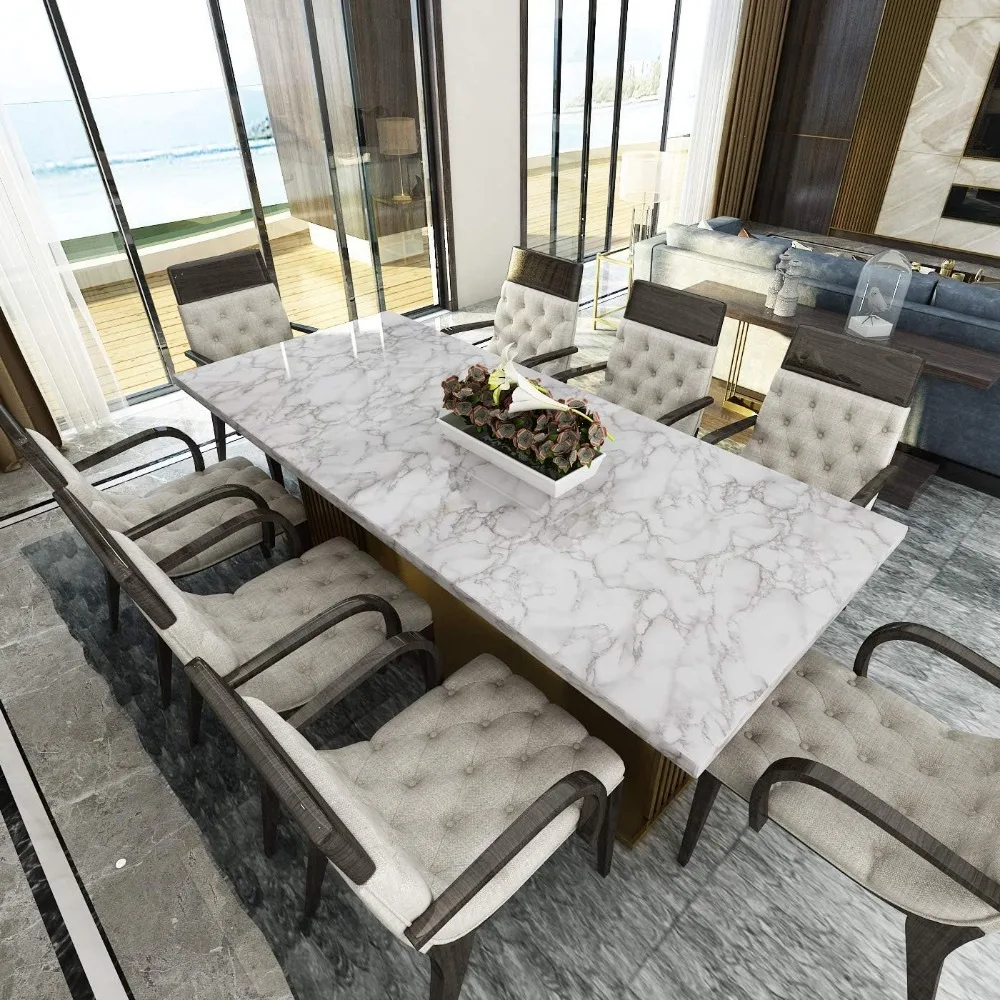 ورق اتصال من الرخام الصناعي مقاس 36 × 317 بوصة باللون الرمادي والأبيض قابل للتقشير واللصق على سطح الطاولة من الرخام المزخرف #5