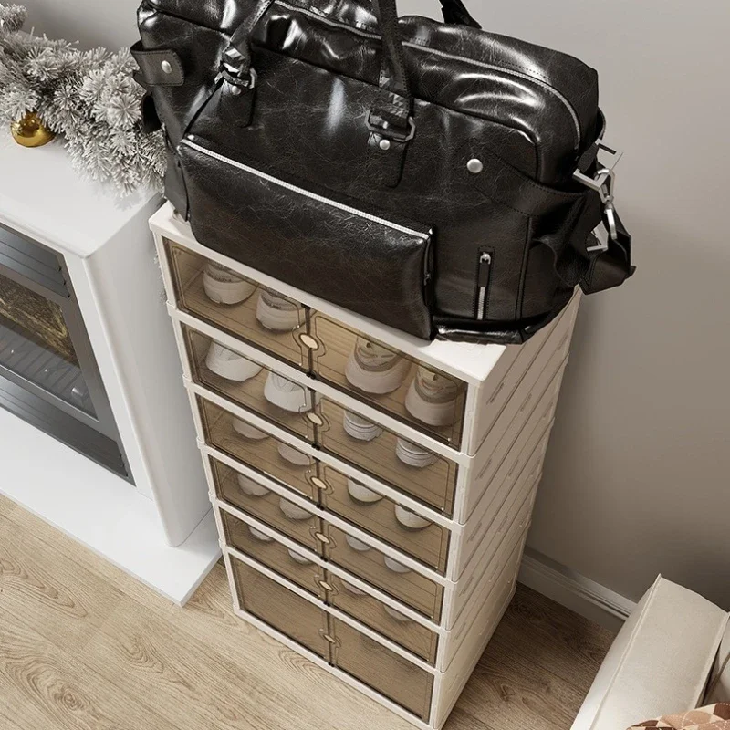 خزانة أحذية منزلية مقاومة للغبار، لا تحتاج إلى تركيب، صندوق أحذية شفاف قابل للطي، صندوق تخزين أحذية ذو سعة كبيرة #6