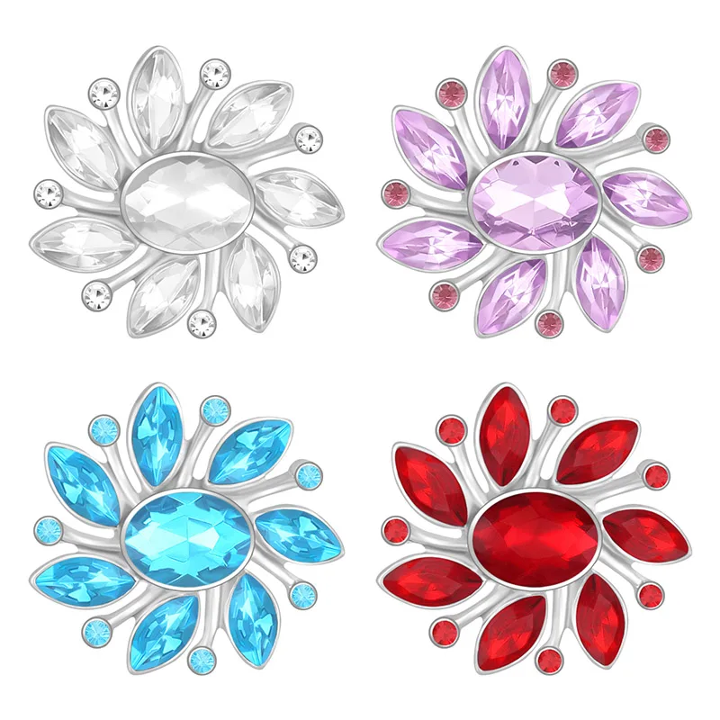 New Beauty Colorful Rhinestone Round rotated style Flower Daisy Sunflower 18MM snap buttons fit DIY snap bracelet jewelry