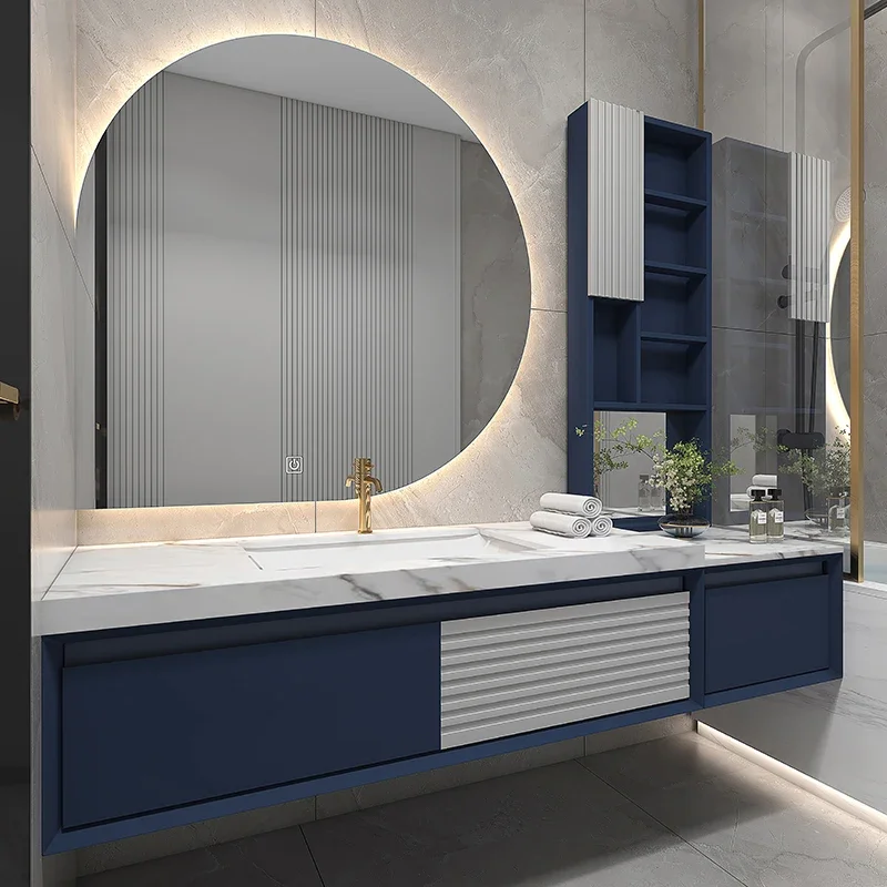 1.4 meters 1.3 full oak bathroom cabinet combination smart mirror cabinet washstand light luxury 1.1 rock slab seamless