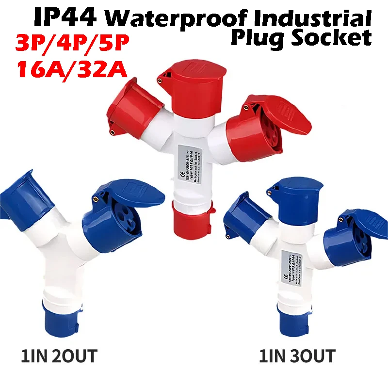 3/4/5 pin Industrial Plug 16A/32A Y-type Multi-Function Three-way Branch Socket Waterproof Three-phase Electricity Tee Socket