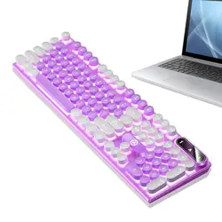 Light Up Keyboard Retro Punk Light Up Typewriter Keyboard Mechanical Round Keycaps 104 Keys Splashproof Colored Gamer Keyboard