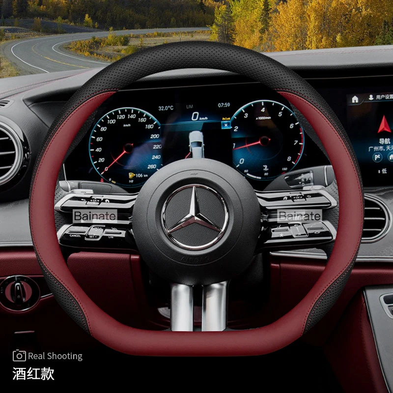 Geeignet für Mercedes-Benz Atmungsaktiver Leder-Lenkradbezug E C Klasse GLE GLC GLA GLB CLS CLA EQB EQE EQS AMG Vito GLS – Detail 2