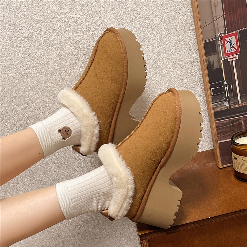 Loafers Fur Women's Shoes Platform Increas Height Clogs New Winter Increased Internal Snow Boots Winter Shoes Women Loafers Fur