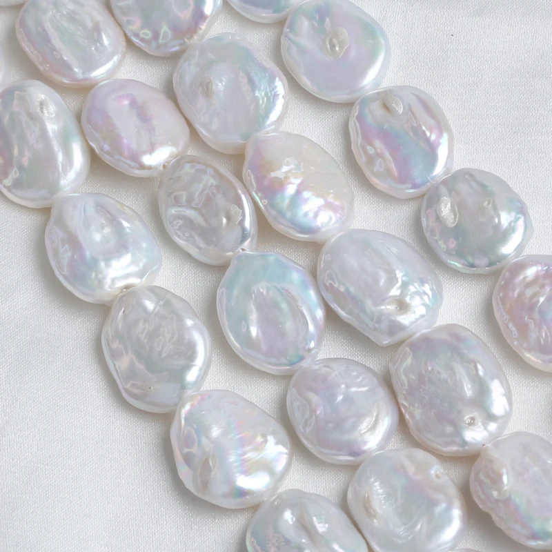 

Natural Pearls Wholesale 14*19mm White Oval Baroque Shape Freshwater Pearl Strands