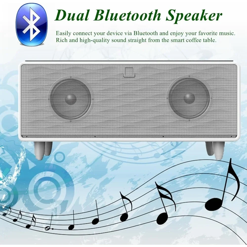 Mesa de centro inteligente con frigorífico y Bluetooth, mesa de frigorífico inteligente con altavoces duales, cargador inalámbrico de 15 W Blanco-LT90 Pro