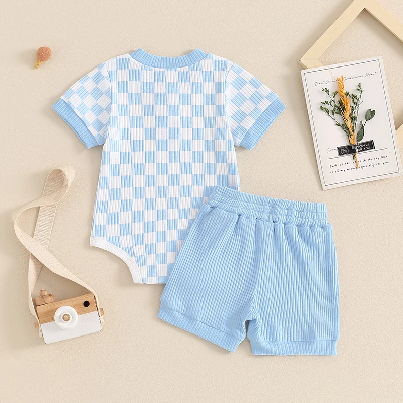 Newborn Baby Boy Girl Clothes 3 6 9 12 18 Months Ribbed Knit Short Sleeve Romper Shorts Set Infant Summer Outfits