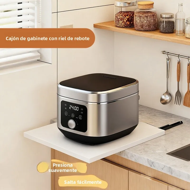 Estante extraíble de cocina para microondas, soporte para arrocera y platos, estante de madera auténtica, sin necesidad de mo...