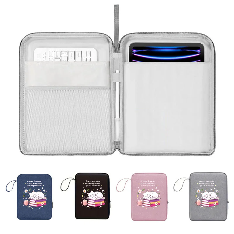 Sleeping Cat on Book Print Tablet Sleeve with Lanyard, Anti-Scratch Shockproof Summer Tablet Bag, Compatible with iPad