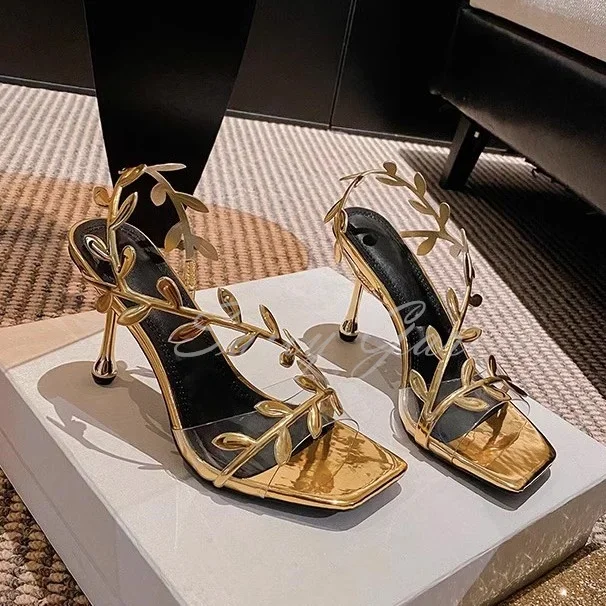 

Сандалии ручной работы на высоком каблуке с квадратным носком, новые летние прозрачные пикантные туфли без шнуровки на тонком высоком каблуке, пляжные праздничные модельные туфли