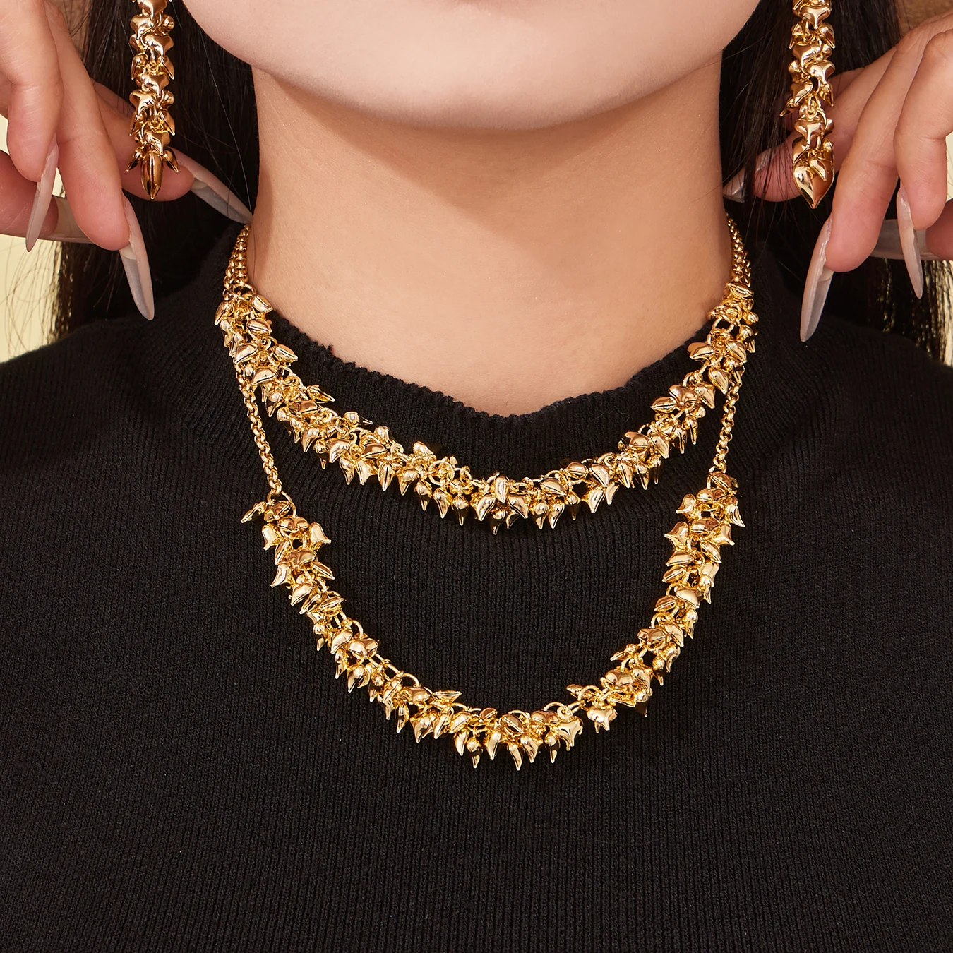 Neue silber-goldene Herz-Quasten-Halskette für Damen, modisch, 316 Edelstahl, vergoldete Kette, Halskette für Damen, wasserdichter Schmuck – Detail 4