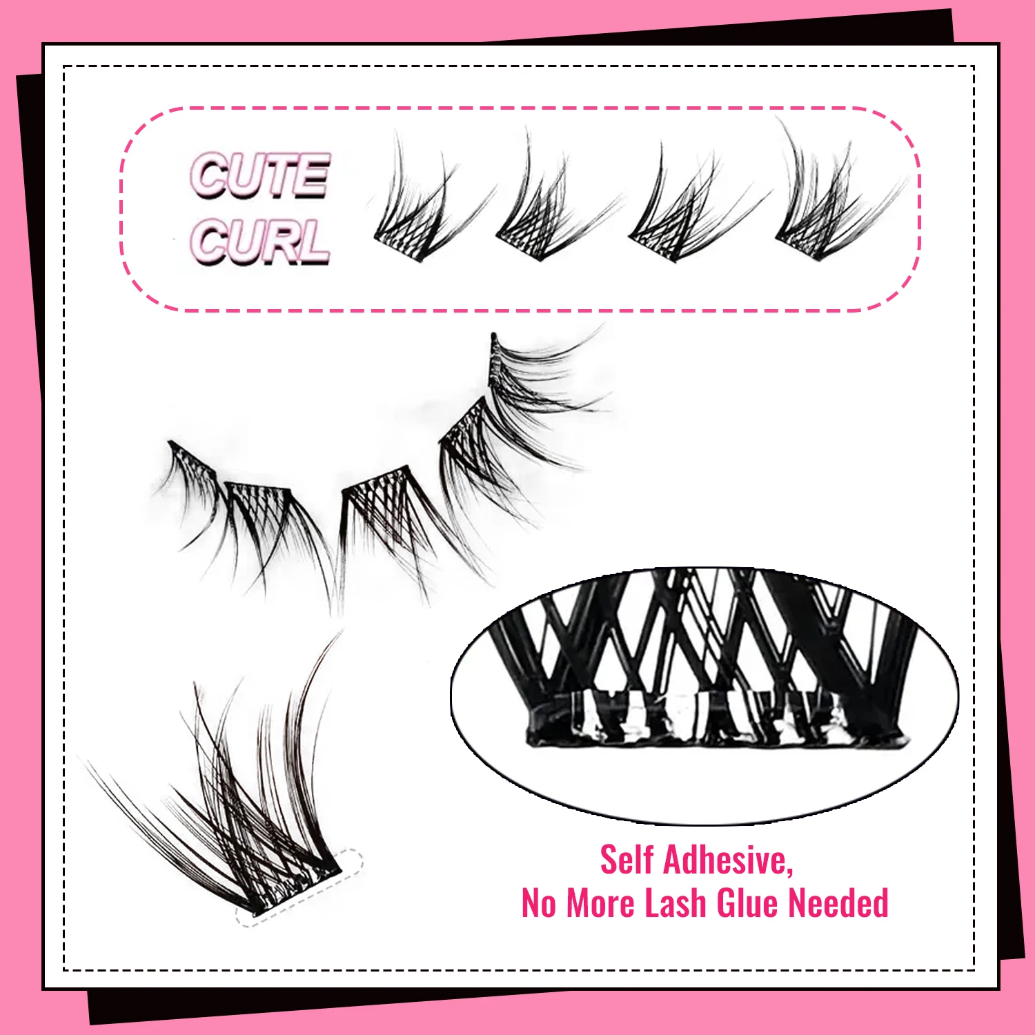 Selbstklebende Wimpern, 80 Stück selbstklebende Wimpernbüschel, 10-16 mm gemischt, natürlicher Look, Cat-Eye, ultradünn und leicht, einfach für Anfänger zu verwenden, D-Curl, selbstapplizierbar zu Hause. – Detail 2