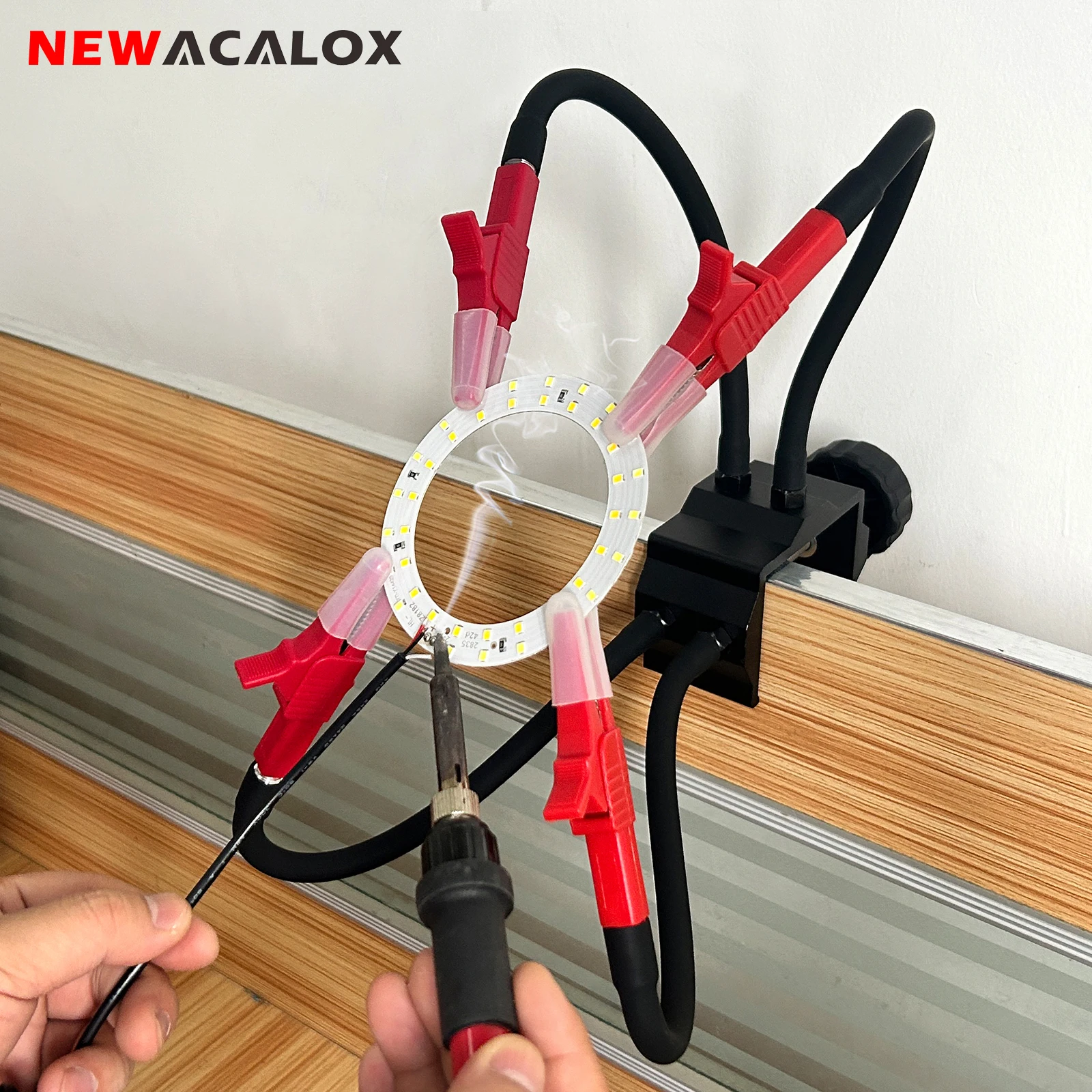 

NEWACALOX Adjustable Table Clamp Base Helping Hands Soldering Third Hand Tools 4 Flexible Gooseneck Arms for Electronics Repair